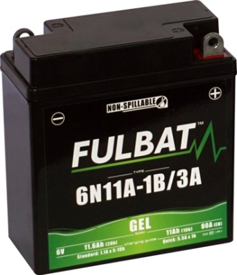 baterie 6V, 6N11A-1B/3A GEL, 11Ah, 90A, bezúdržbová GEL technologie 121x58x130 FULBAT (aktivovaná ve výrobě)
