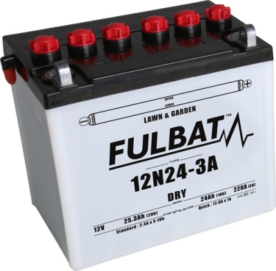 baterie 12V, 12N24-3A, 24Ah, 220A, pravá, konvenční, 184x124x175, FULBAT (vč. balení elektrolytu)