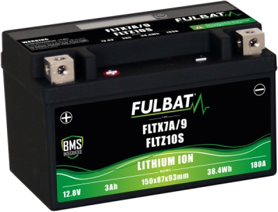 lithiová baterie LiFePO4 YTX7A-BS, YTX9-BS, YTZ10S-BS FULBAT 12V, 3Ah, 180A, hmotnost 0,65 kg, 150x87x93