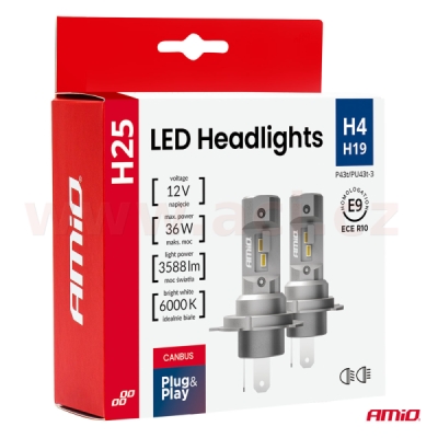 LED H4/H19 2x 18W - bílá (patice P43t), sada 2 ks