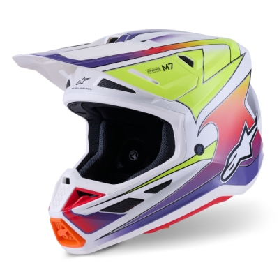 přilba SUPERTECH S-M7 FUSE, ALPINESTARS (bílá/žlutá fluo/fialová, vel. S)