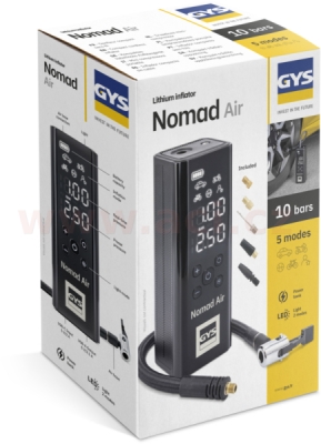 akumulátorový kompresor GYS NOMAD AIR, 3v1,kompresor, powerbanka, LED