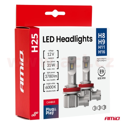 LED H8/H9/H11/H16 2x 15,5W - bílá (patice PGJ 19-5), sada 2 ks