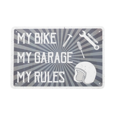 plechová cedule MY RULES, OXFORD (šedá/krémová, rozměr 30 x 20 cm)