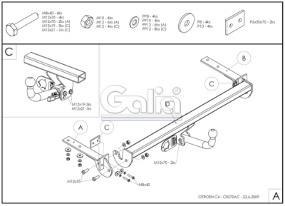 Tažné zařízení Citroen C4 sedan 2008-2012, pevný čep 2 šrouby, Galia