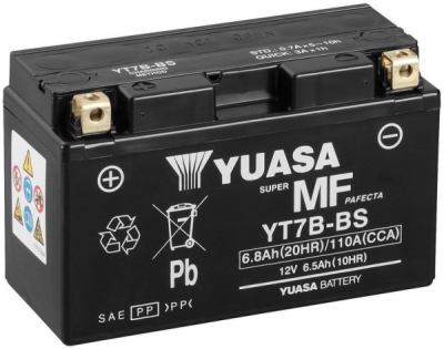 motobaterie 12V, YT7B-BS, 6,8Ah, 110A, bezúdržbová MF AGM 150x65x93, YUASA originál (vč. balení elektrolytu)