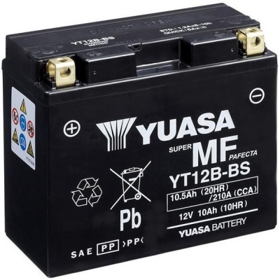 motobaterie 12V, YT12B-BS, 10,5Ah, 210A, bezúdržbová MF AGM 150x69x130, YUASA originál (vč. balení elektrolytu)