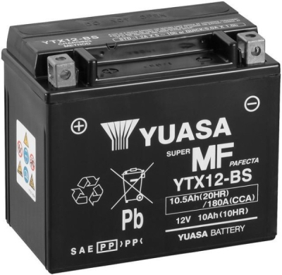 motobaterie 12V, YTX12, 10,5Ah, 180A, bezúdržbová MF AGM 150x87x130, YUASA originál (aktivovaná ve výrobě)