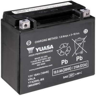 motobaterie 12V, YTX20HL-BS, 18,9Ah, 310A, bezúdržbová SUPER MF AGM 175x87x155, YUASA originál (vč. balení elektrolytu)