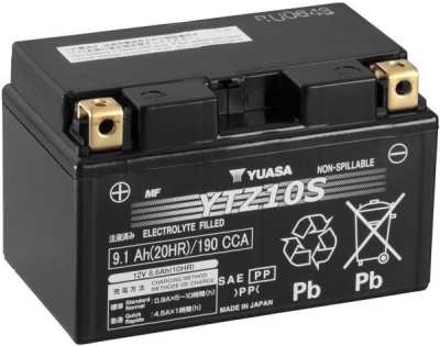 motobaterie 12V, YTZ10S, 9,1Ah, 190A, bezúdržbová SUPER MF AGM 150x87x93, YUASA originál (aktivovaná ve výrobě)