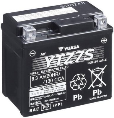 motobaterie 12V, YTZ7S, 6,3Ah, 130A, bezúdržbová SUPER MF AGM 113x70x105, YUASA originál (aktivovaná ve výrobě)