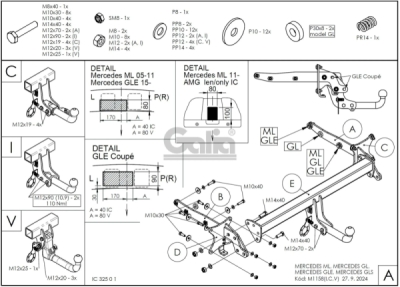 Tažné zařízení Mercedes Benz GLE SUV 2015-2019 (W166), pevné 2 šr., Galia