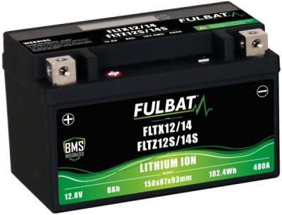 lithiová baterie  LiFePO4  YTX12-BS, YTX14-BS, YTZ12S-BS, YTZ14S-BS  FULBAT  12V, 8Ah, 480A, hmotnost 1,20 kg, 150x87x93