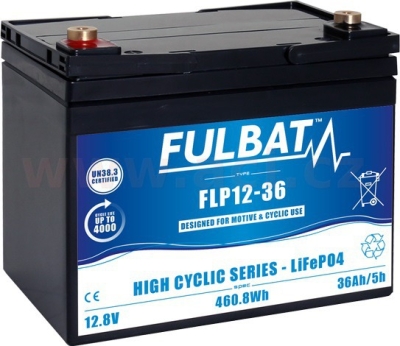 lithiová baterie LiFePO4 FLP12-36 FULBAT 12,8V, 36Ah, 461Wh, hmotnost 4,2 kg, 195x130x162