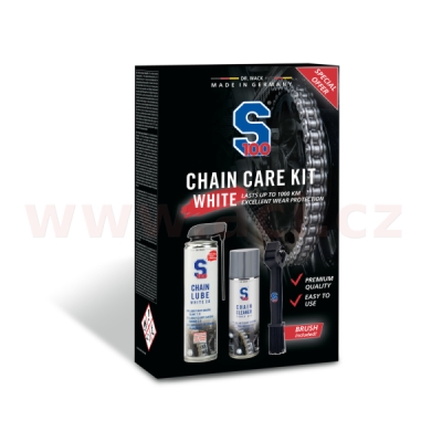 S100 sada péče o řetěz (mazivo, čistič, kartáč) - Chain Care Kit (White Lube)