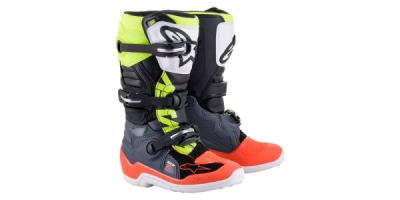boty TECH 7 S, ALPINESTARS, dětské (šedá/červená fluo/žlutá fluo, vel.38)