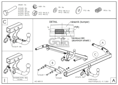 Tažné zařízení Ford Kuga 2024/06- (III F.L.) , bajonet, Galia