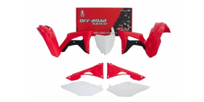 sada plastů Honda, RTECH OEM barvy (červeno-bílo-černá, 6 dílů, vč. krytů vzduch filtru)