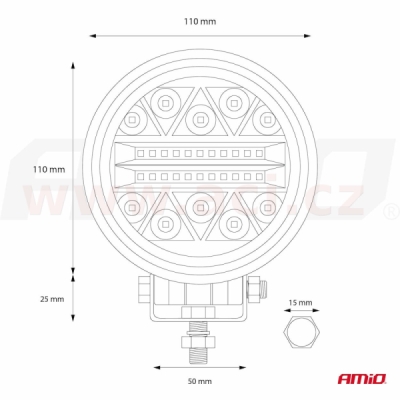LED pracovní světlo, napětí 9-36 V, (26 LED 3030) svět. tok 2080 lm, (průměr 110 mm)