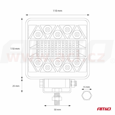 LED pracovní světlo, napětí 9-36 V, (26 LED 3030) svět. tok 2080 lm, (110 x 110 mm)