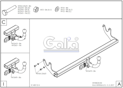 Tažné zařízení Hyundai i30 3dv. 2015-2018, bajonet, Galia