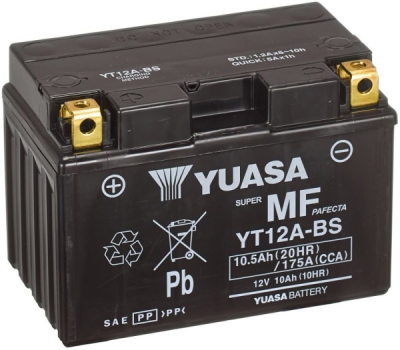 motobaterie 12V, YT12A-BS, 10,5Ah, 175A, bezúdržbová MF AGM 150x87x105, YUASA originál (vč. balení elektrolytu)