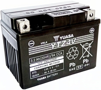 motobaterie 12V, YTZ4V, 3,2Ah, 64A, bezúdržbová SUPER MF AGM 113x70x85, YUASA originál (vč. balení elektrolytu)