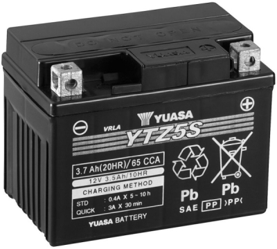 motobaterie 12V, YTZ5S, 3,7Ah, 65A, bezúdržbová SUPER MF AGM 115x72x86, YUASA originál (vč. balení elektrolytu)