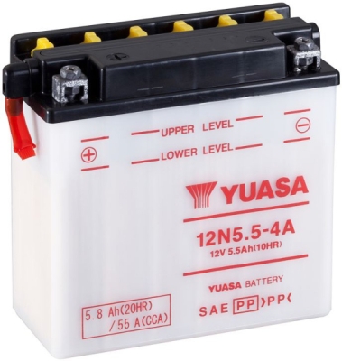 motobaterie 12V, 12N5.5-4A, 5,8Ah, 55A, konvenční 135x60x130, YUASA originál (suchá-nenaplněná, bez elektrolytu)