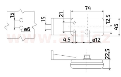 poziční světlo PLR 130-WP obdélníkové bílé (74x45 mm) s odrazkou, s držákem, JOKON (NĚMECKO) ORIGINÁL P