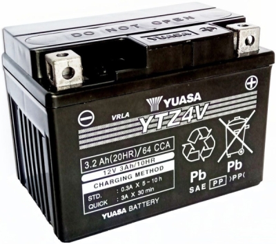 motobaterie 12V, YTZ4V, 3,2Ah, 64A, bezúdržbová SUPER MF AGM 113x70x85, YUASA originál (aktivovaná ve výrobě)