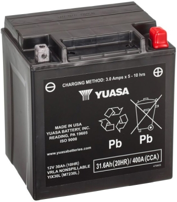 motobaterie 12V, YIX30L, 31,6Ah, 400A, bezúdržbová SUPER MF AGM 166x126x175, YUASA originál (aktivovaná ve výrobě)