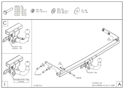 Tažné zařízení Hyundai i20 5dv. 2023- (facelift), pevné 2 šr., Galia
