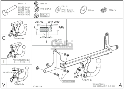 Tažné zařízení Tesla Model 3 2019-2023 , pevné 2 šr., Galia