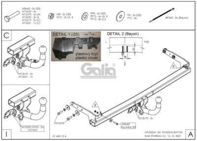 Tažné zařízení Hyundai i20 5dv. 2023- (facelift), bajonet, Galia