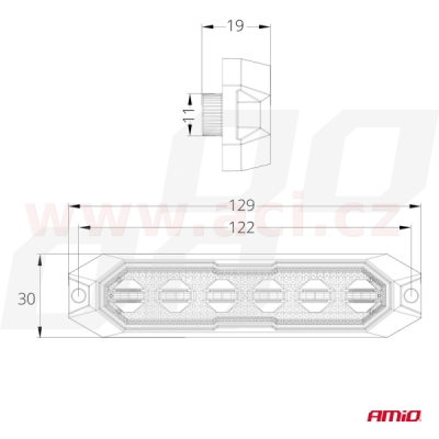 světlo výstražné LED oranžové 12/24 V, 6x LED 3 W - 129x30x19 mm