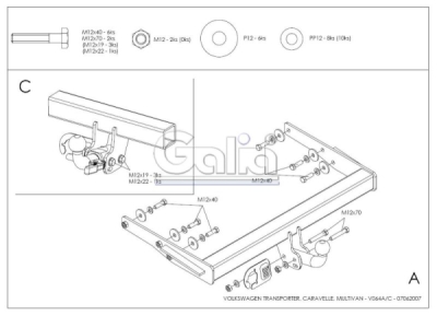 Tažné zařízení Volkswagen Transporter/Multivan 2003-2009 (T5) , pevný čep 2 šrouby, Galia