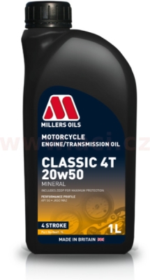 MILLERS OILS Classic 4T 20w50 - minerální olej pro 4-taktní motory, pro aplikace s mokrou spojkou, JASO MA2 1 l