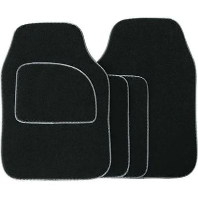 4 PIECE BLACK CARPET MAT SET WITH GREY P