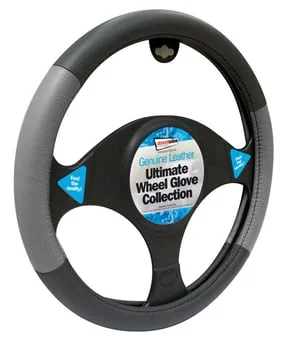 Black/Grey Leather Wheel Glove