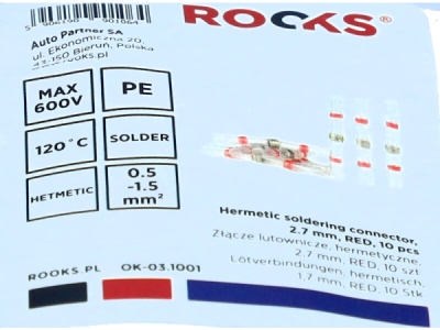 Hermetic loddekonnektor 2,7 mm – rød (10 stk.)