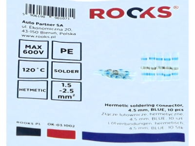 Hermetic loddetilslutning (soldering connector) 4,5 mm – blå – 10 stk