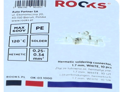 Hermetic loddeforbindelse (loddekobling) 1,7 mm – hvid – 10 stk.
