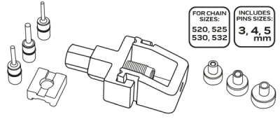 Kædeværktøjssæt til montering og afmontering – Heavy Duty (520/525/530/532) m. 3/4/5 mm tappe