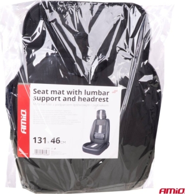 Sort sædemåtte med lændestøtte og nakkestøtte – 131 x 46 cm