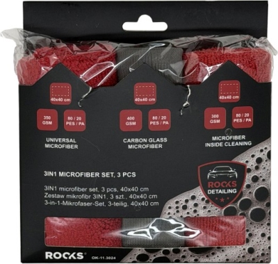 ROOKS mikrofiberkludesæt til bilpleje – 3 stk. 40 x 40 cm