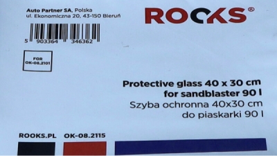 Rooks slidstærkt beskyttelsesglas til 90 L sandblæsekabine – 40 x 30 cm