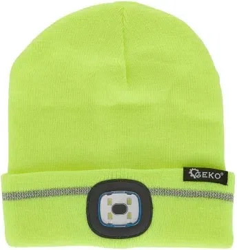 Gul vinterhue med LED-lys og refleks