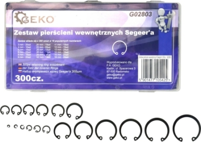 Seegerring-sortiment – indvendige ringe, 300 dele