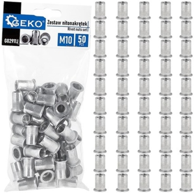 M10 blindnittemøtrikker i aluminium – 50 stk.
